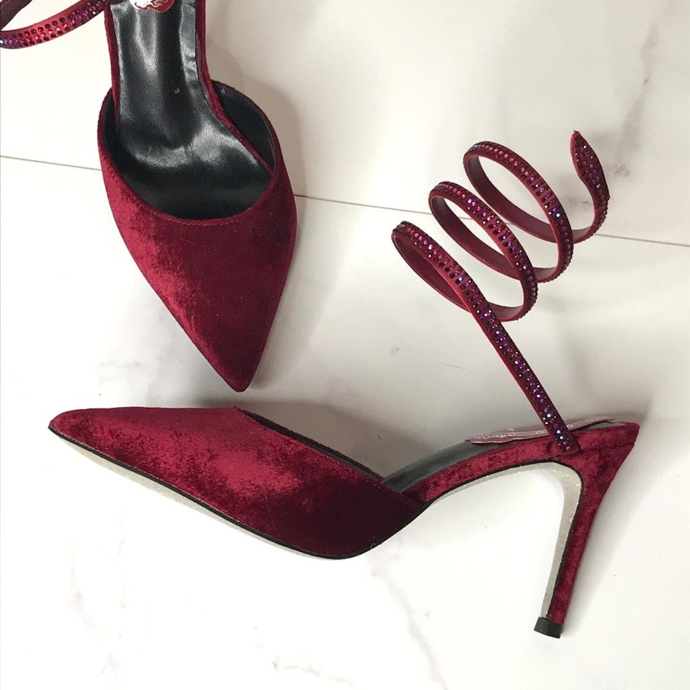 Velvet Cleo Ankle Wrap Pumps - Rene Caovilla Style